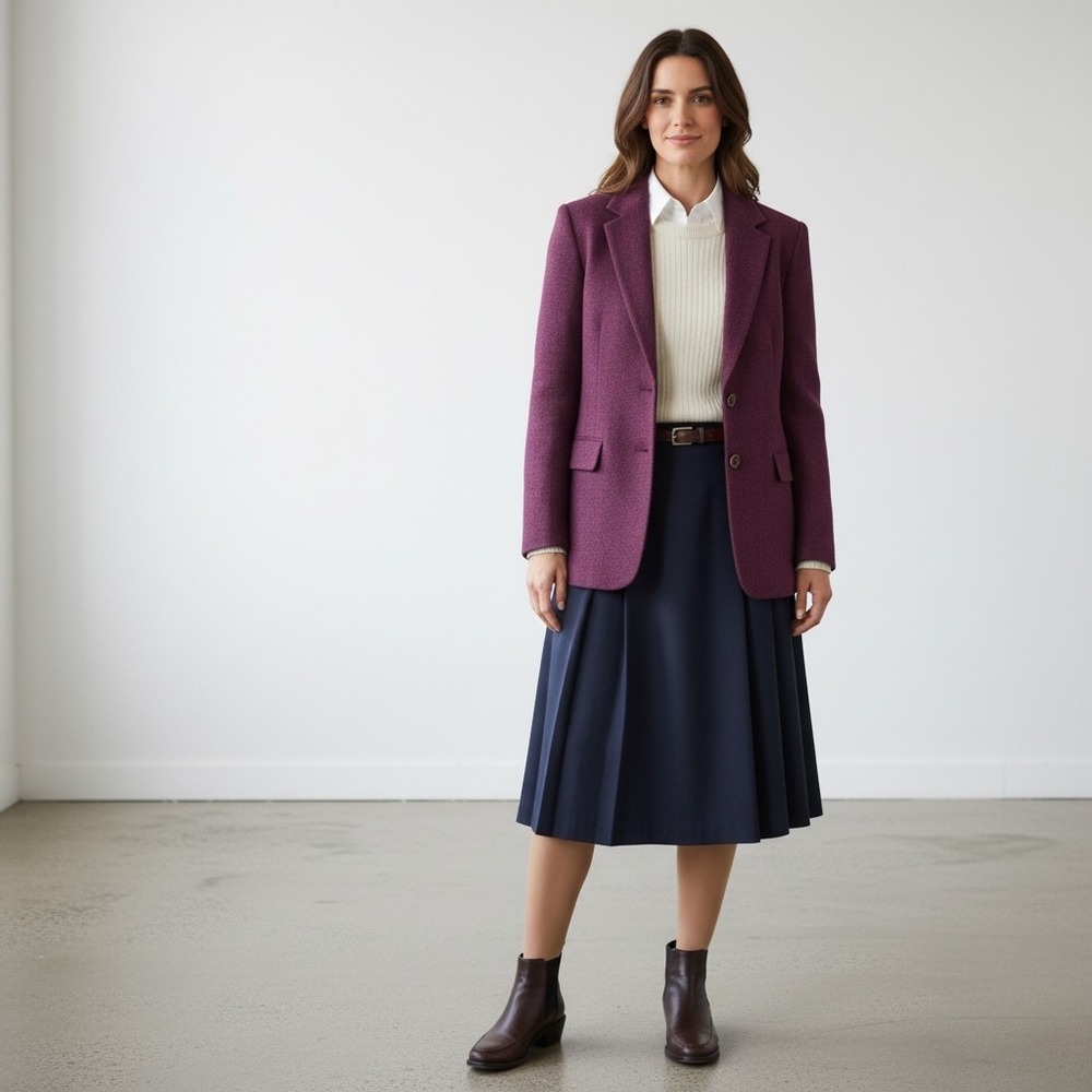 Dark Academia Vintage Donnkenny‎ Blazer Size 10 Purple Wool Blend Herringbone